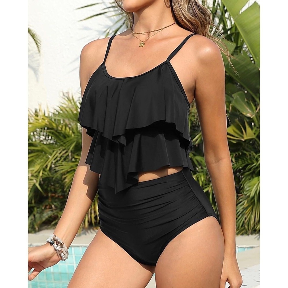 191.-   Tankini Swimsuits for Women Two Piece Ruffle Tops with High Waisted